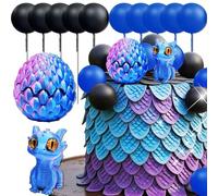 Décoration de gâteau fantaisie en forme de dragon - Œufs de dragon - Boules bleues et noires - Décoration de gâteau pour fête prénatale, anniversaire, fête de mariage