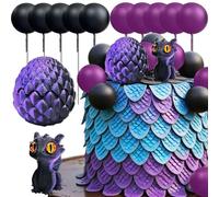 Décoration de gâteau fantaisie en forme de dragon - Œufs de dragon - Boules violettes et noires - Décoration de gâteau pour fête prénatale, anniversaire, fête de mariage