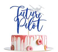 Décoration de gâteau Future Pilot, Congrats USAF, Congrats Pilot, Adventure Awaits, 2024 Flight Academy Décorations de fête de remise de diplôme, paillettes bleues et argentées