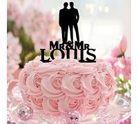 Décoration de gâteau gay avec silhouette amusante et personnalisable - Cadeau pour couple homosexuel - En acrylique - Noir