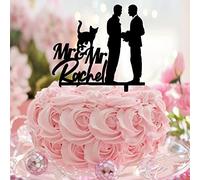 Décoration de gâteau gay en acrylique noir avec chien, chat, homosexuel, deux mariés, décoration de gâteau élégante, décorations de mariage, noms de couple, rendez-vous amoureux, cadeaux de mariage
