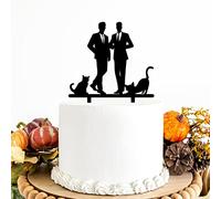 Décoration de gâteau gay - His and His - Élégante - 2 mariés avec chien et chat - Décorations de fête de mariage