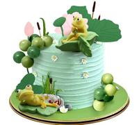 Décoration de gâteau grenouille champignon chalet décoration de gâteau de jardin lotus décorations de fête de jardin décoration de chalet humide décorations de gâteau d'anniversaire d'étang