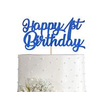 Décoration de gâteau « Happy 1st Birthday » - Bleu roi à paillettes - Pour 1 an