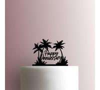 Décoration de gâteau « Happy Anniversary » en acrylique avec palmiers de 15,2 cm de large/rose