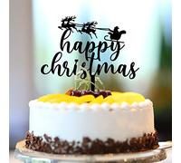 Décoration de gâteau « Happy Christmas » sur le thème de l'hiver - Lettre « Cheers to 2022 » en acrylique noir - Fournitures de décoration de fête prénuptiale - Cadeaux mignons pour garçons et femmes
