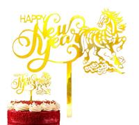 Décoration de gâteau « Happy New Year 2026 » en acrylique 2D - Motif cheval du Nouvel An - Décoration d'anniversaire festive pour boulangers à domicile, réunions de famille et fêtes de bureau