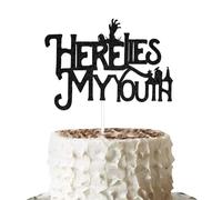 Décoration de gâteau « Here Lies My Youth » - Décorations de fête d'anniversaire pour jeunes - Noir pailleté