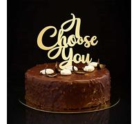 Décoration de gâteau « I Choose You » Mr & Mrs - Silhouette dorée - Personnalisable - Pour mariage, fête prénuptiale, enterrement de vie de jeune fille - 15,2 cm