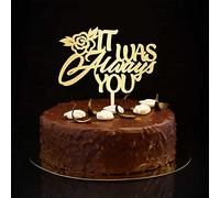 Décoration de gâteau « It Was Always You » dorée « Mr & Mrs » rustique - Silhouette personnalisée de mariée et de marié - Décoration de gâteau d'anniversaire de mariage - Cadeau d'enterrement de vie