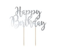 Décoration de gâteau « Joyeux anniversaire » - Argent