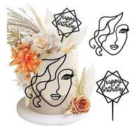 Décoration de gâteau Lady Face en acrylique - Art minimaliste - Noir - Décoration de gâteau d'anniversaire pour fille - Pour mariage, mariée, douche, anniversaire