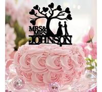 Décoration de gâteau lesbienne Mme et Mme tropicale Love Is Love Brides LGBT Mariage Union Acrylique Noir Révélation du sexe Fête Cuisson Dessert Cadeaux élégants pour femmes garçons
