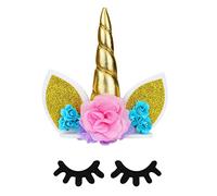 Décoration de Gâteau Licorne,Déco de Gâteau Licorne Or Cake Topper Licorne avec Cils et Support Décorations de Gâteau pour Garçon Fille Enfants Baby Shower AnniversaireFête de mariage