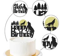 Décoration De Gâteau Loup À Paillettes Noires ¿ Décorations De Gâteau D'anniversaire Sur Le Thème Des Animaux Sauvages ¿ Fournitures De Fête Pour Fête Prénatale/Fête D'anniversaire D'enfant ¿