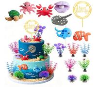 Décoration de Gâteau Marin 15 Pièces Décorations Gâteau Océan avec Tortue de Mer, Étoiles de Mer et Coquillages, Cake Toppers pour Anniversaires, Baptêmes et Fêtes (B)