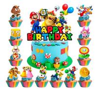 Décoration de Gâteau Mario Cupcake Mario pour Gâteau d'anniversaire 13pcs,Décoration de Fête d'anniversaire Mario