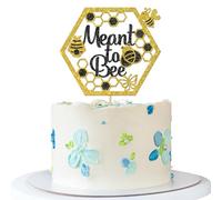 Décoration de gâteau Meant to Bee - Fournitures de gâteau de fête prénatale sur le thème des abeilles - Mariage - Fiançailles Anniversaire - Annonce de grossesse - Paillettes noires et dorées