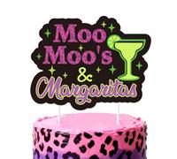 Décoration de gâteau Moo Moos et Margaritas sur le thème des cocktails, imprimé léopard, rose et vert, décoration de gâteau pour enterrement de vie de jeune fille, fête prénuptiale, anniversaire