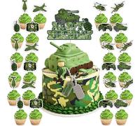Décoration de Gâteau Motif Camouflage Vert - Thème Militaire Soldat de l'Armée - Fournitures d'Anniversaire