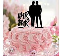Décoration de gâteau Mr & Mr en acrylique noir silhouette rustique deux mariés LGBT décorations de gâteau de mariage homosexuel personnalisables nom date mariage couple gay cadeaux