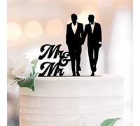Décoration de gâteau Mr & Mr Gay Couple masculin Silhouette Deux Maris Mariage Fiançailles Fête Décor Personnalisé Nom Est Date Hommes Cadeaux Acrylique Noir 15,2 cm