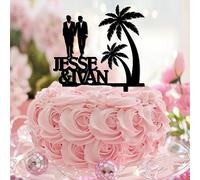 Décoration de gâteau « Mr & Mr Tropical » en acrylique noir avec inscription « Mr & Mr Tropical » - Cadeau fabuleux pour adultes et hommes