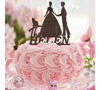 Décoration de gâteau « Mrs and Mrs Brown » - Calligraphie - Inscription « Love Is Love » - Monogramme en acrylique noir - Pour fête prénuptiale - Cadeau mignon pour adultes et enfants