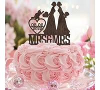 Décoration de gâteau « Mrs and Mrs Brown » - Monogramme « Love Is Love » - En acrylique noir - Pour fête prénuptiale - Cadeau personnalisé pour filles et garçons