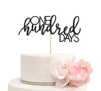 Décoration de gâteau « One Hundred Days » - Décorations de gâteau « Happy 100 Days » - Fournitures de décoration de fête d'anniversaire de bébé - Paillettes noires