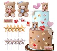 Décoration de Gâteau Ours, Valentine's Day Bear Cake Decoration, Garniture pour Gâteau Ours, Convient pour la Saint-Valentin Mariages Baby Showers et les Anniversaires - 18PCS (C)