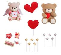Décoration de Gâteau Ours, Valentine's Day Bear Cake Decoration, Garniture pour Gâteau Ours, Convient pour la Saint-Valentin Mariages Baby Showers et les Anniversaires - 18PCS (D)