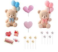 Décoration de Gâteau Ours, Valentine's Day Bear Cake Decoration, Garniture pour Gâteau Ours, Convient pour la Saint-Valentin Mariages Baby Showers et les Anniversaires - 18PCS (A)
