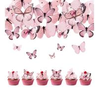 Décoration de Gâteau Papillons Rose, 80 Pièces Décorations de Gâteau en Papier Comestible, Cupcakes Toppers Romantique pour Anniversaire Mariage et Fiançailles (Rose)
