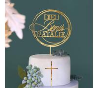 Décoration de gâteau personnalisée avec nom et croix, 17 couleurs, décoration de gâteau de baptême pour première communion, fête prénatale et fête d'anniversaire (style 1)