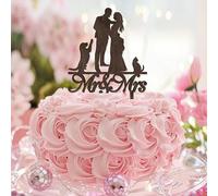 Décoration de gâteau personnalisée en acrylique avec silhouette de chien et de chat en forme de monsieur et de Madame Brown - Cadeau d'anniversaire personnalisé pour adultes et filles