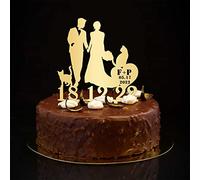 Décoration de gâteau personnalisée Mr & Mrs - Nom personnalisé - Date de l'est - Rétro - Mariée et mariés - Décorations de gâteau pour anniversaire de mariage, fête prénuptiale, cadeaux pour lui/elle