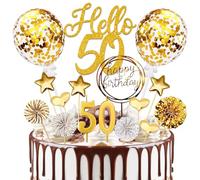 Décoration de gâteau pour 50e anniversaire, homme femme, 20 pièces, décoration de gâteau dorée, 50e anniversaire, décoration de gâteaux avec bougies d'anniversaire, pour 50 gâteaux d'anniversaire