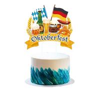 Décoration de gâteau pour fête de la bière, fête de la bière, décoration de gâteau de fête bavaroise, avec drapeau allemand / drapeau diamant bleu et blanc, motif chopes de bière, décoration de fête