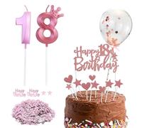Décoration de gâteau pour un joyeux 18e anniversaire, bougie numéro 18, décoration de gâteau en rose, avec 10g de confettis d'anniversaire, pour un anniversaire, une Fête, Festival