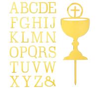 Décoration de Gâteau Première Communion Calice et 26 pcs A-Z lettres Capitale Alphabet Or Cake Cupcake Topper Personnalisé Décoration de Table Joyeux Anniversaire pour Fête Baptême Confirmation
