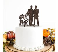 Décoration de gâteau rustique pour 2 hommes debout - Silhouette du même sexe - Silhouette du marié et du marié homosexuel décoration de mariage gay LGBT rustique