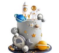 décoration de gâteau spatial astronaute vaisseau étoiles pour deux premier | décoration de gâteau spatial astronaute vaisseau étoiles pour deux premier voyage lune autour soleil babyshower anniversaire
