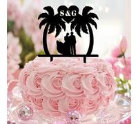 Décoration de gâteau sur le thème de la plage Mr & Mrs - Silhouette de couple de mariées noires - Décoration de cupcakes en acrylique - Cadeau fabuleux pour filles et garçons