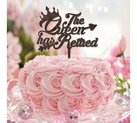 Décoration de gâteau « The Queen Has Retired Mr & Mrs » en bois marron personnalisée, style rétro « Bride & Groom » - Décoration de gâteau pour future mariée, fiançailles, cadeau pour couple