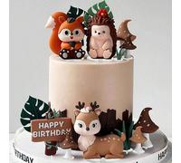 Décoration de gâteau thème forêt, décoration de gâteau animaux jungle en peluche, écureuil, cerf sika, hérisson, koala, champignon, feuille, herbe. Convient pour la décoration de gâteau d'anniversaire