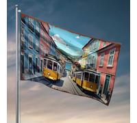 Décoration de grotte colorée pour homme avec drapeau vintage de tramways au Portugal pour chambre à coucher (152 x 244 cm)