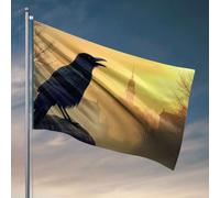 Décoration de grotte de bar Man avec un corbeau perché sur un rocher avec un château en arrière-plan - Décoration de dortoir pour chambre de fille (60 x 90 cm)