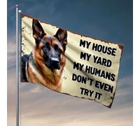 Décoration de grotte de bar Man Berger allemand - My House, My Yard, My Humans Don'T Even Try It Flag Stuff pour chambre de garçon (60 x 90 cm)