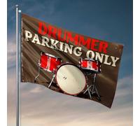 Décoration de grotte pour homme avec inscription « Drummer Parking Only » - Drapeau musical - Règles rétro - Décoration de chambre (120 x 180 cm)